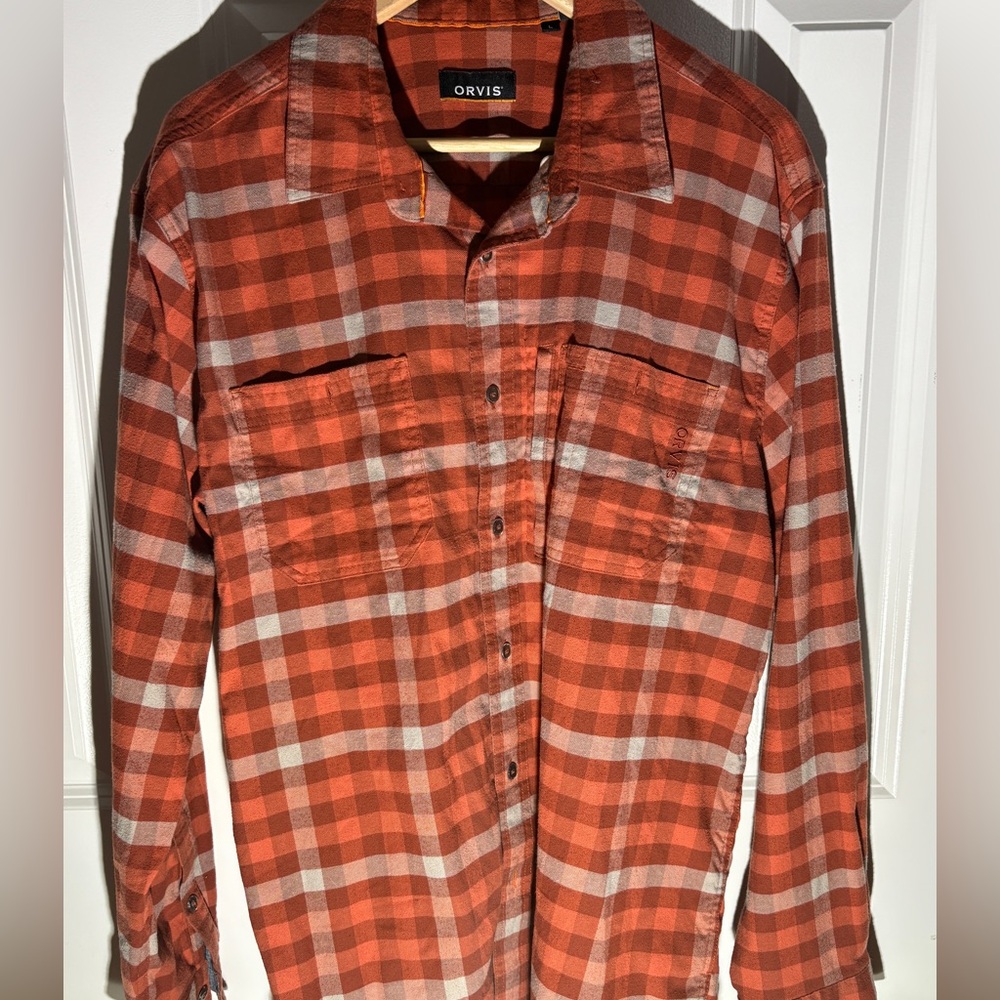 Orvis Men's Rust Plaid Casual Shirt